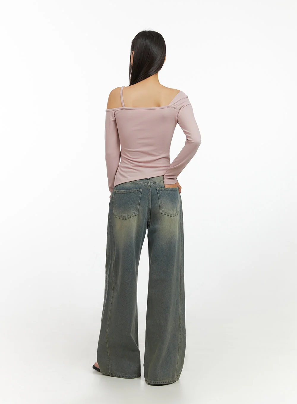 Inez Washed Denim Wide Leg Jeans IS427 - Image 7