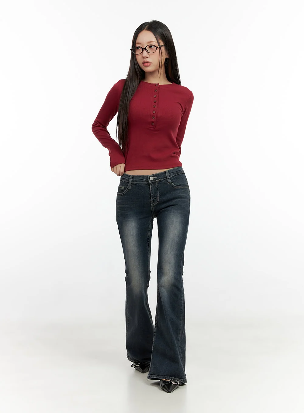 Ingrid Low-Rise Washed Flared Denim Jeans CN404 - Image 2
