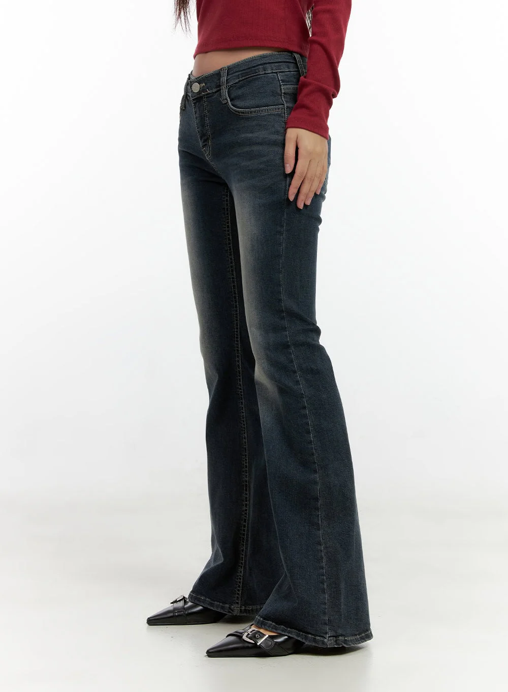 Ingrid Low-Rise Washed Flared Denim Jeans CN404 - Image 3