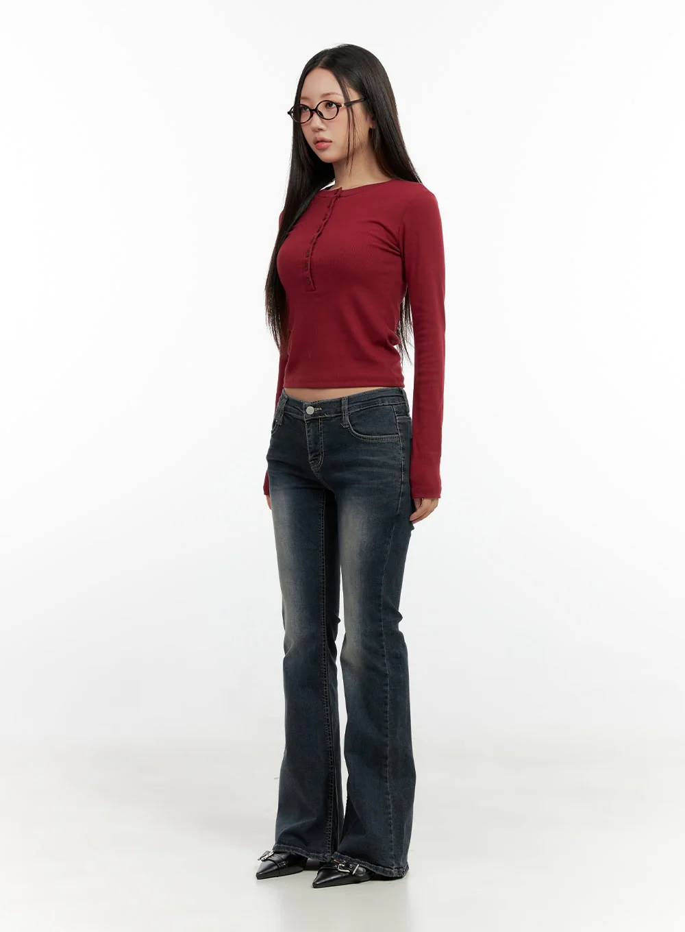 Ingrid Low-Rise Washed Flared Denim Jeans CN404 - Image 4