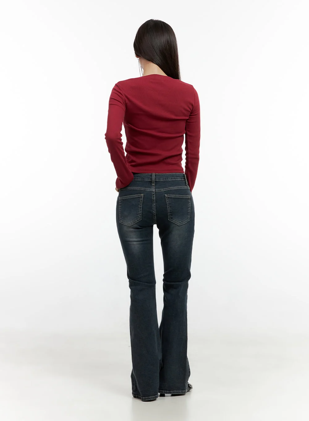 Ingrid Low-Rise Washed Flared Denim Jeans CN404 - Image 6