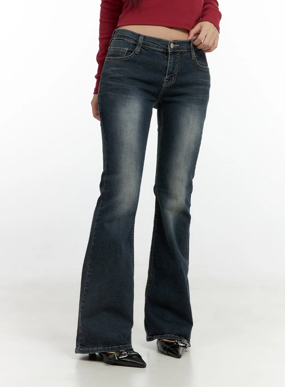 Ingrid Low-Rise Washed Flared Denim Jeans CN404 - Image 8