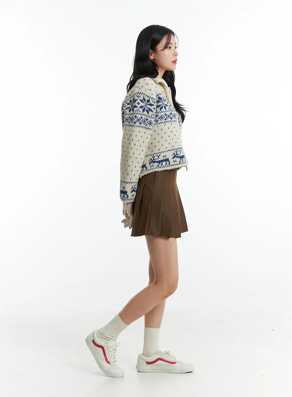 Jacquard Zip-Up Sweater ON327 - Image 4