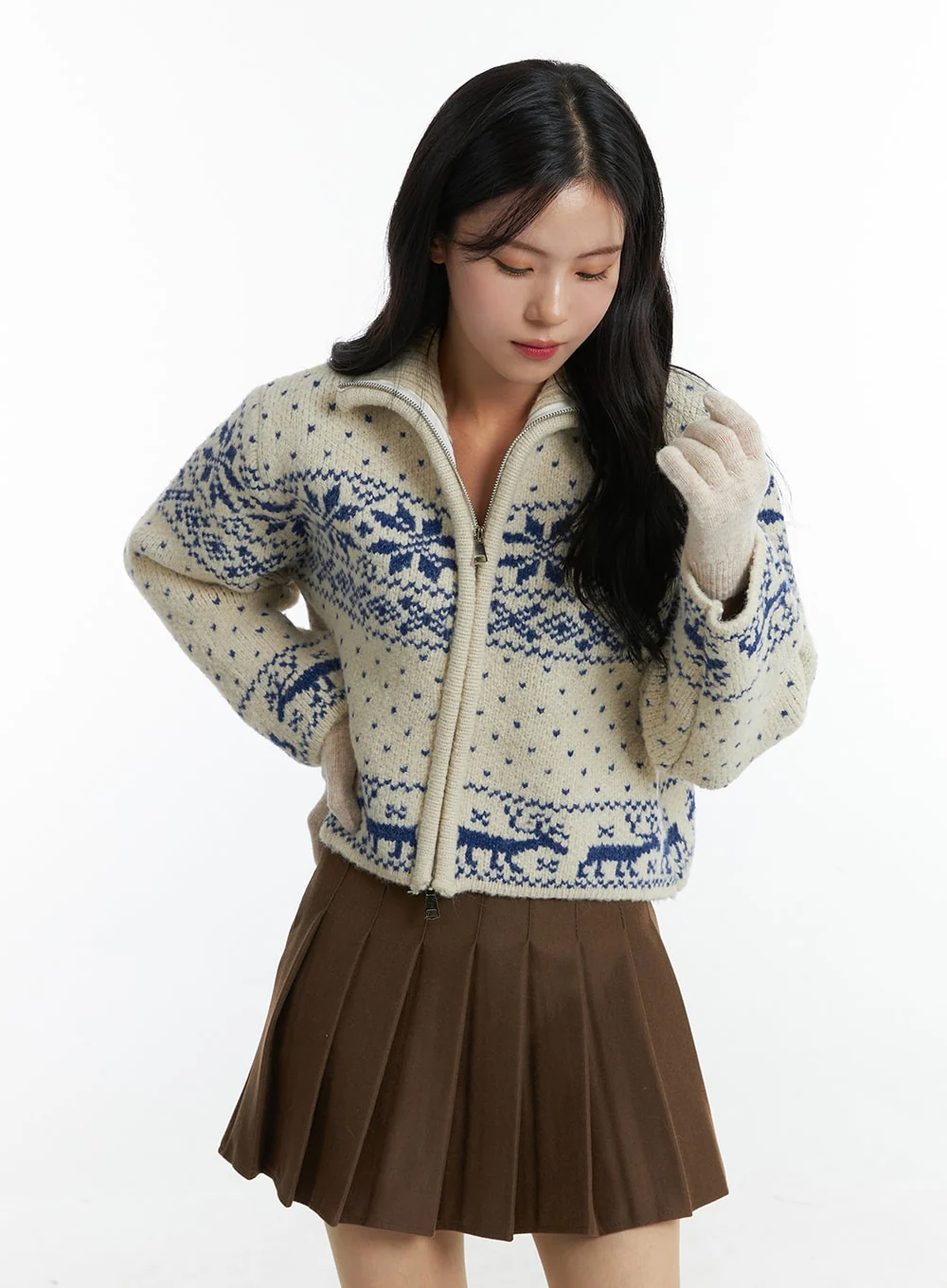 Jacquard Zip-Up Sweater ON327 - Image 6
