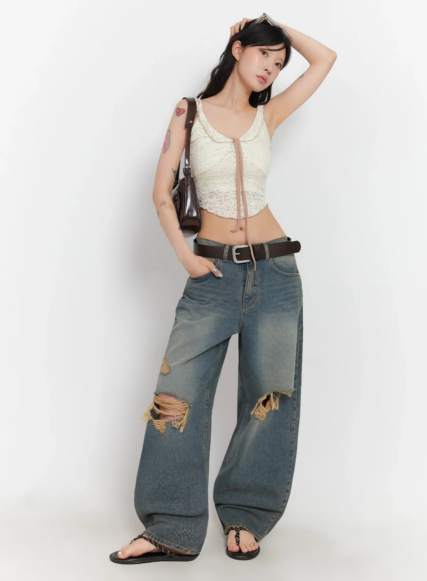 Jeemin Vintage Distressed Wide-Leg Denim Jeans  IC503 - Image 10