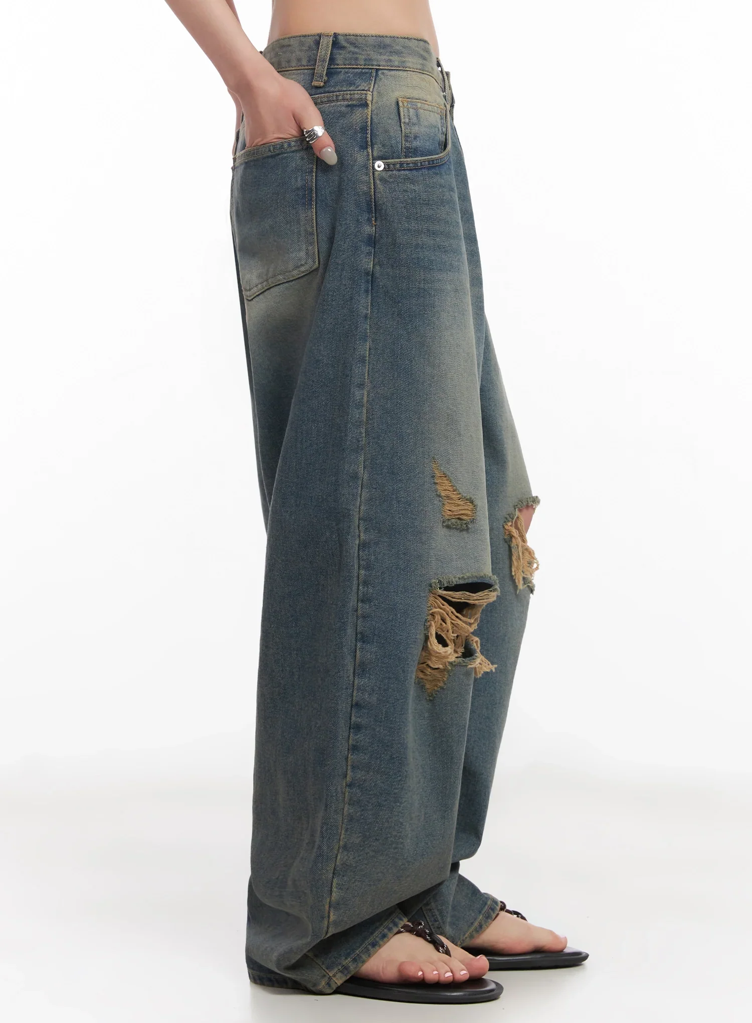 Jeemin Vintage Distressed Wide-Leg Denim Jeans  IC503 - Image 11