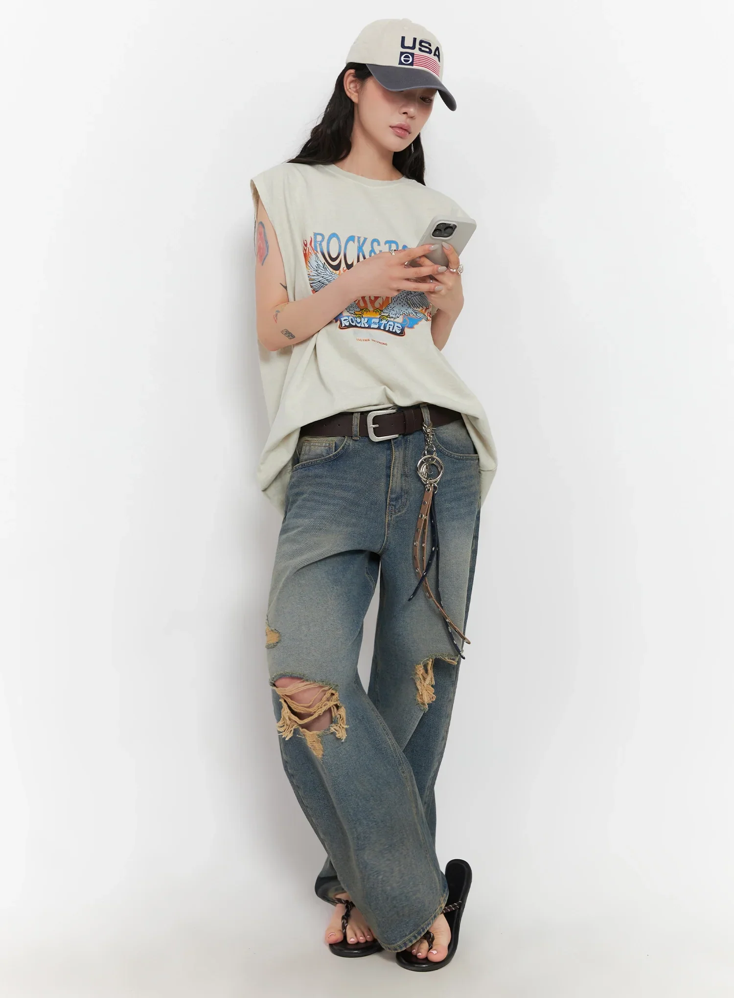 Jeemin Vintage Distressed Wide-Leg Denim Jeans  IC503 - Image 16