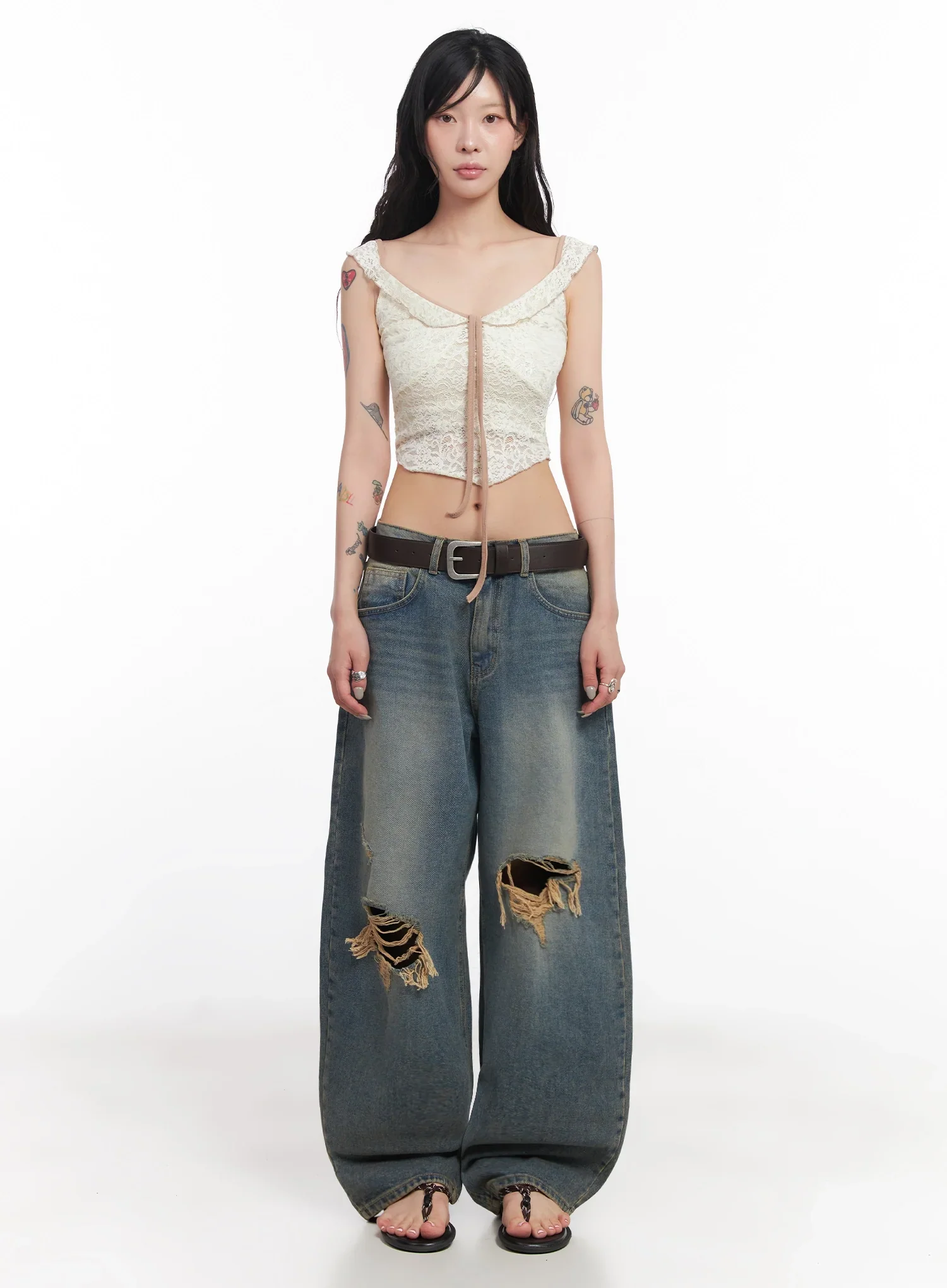 Jeemin Vintage Distressed Wide-Leg Denim Jeans  IC503 - Image 5