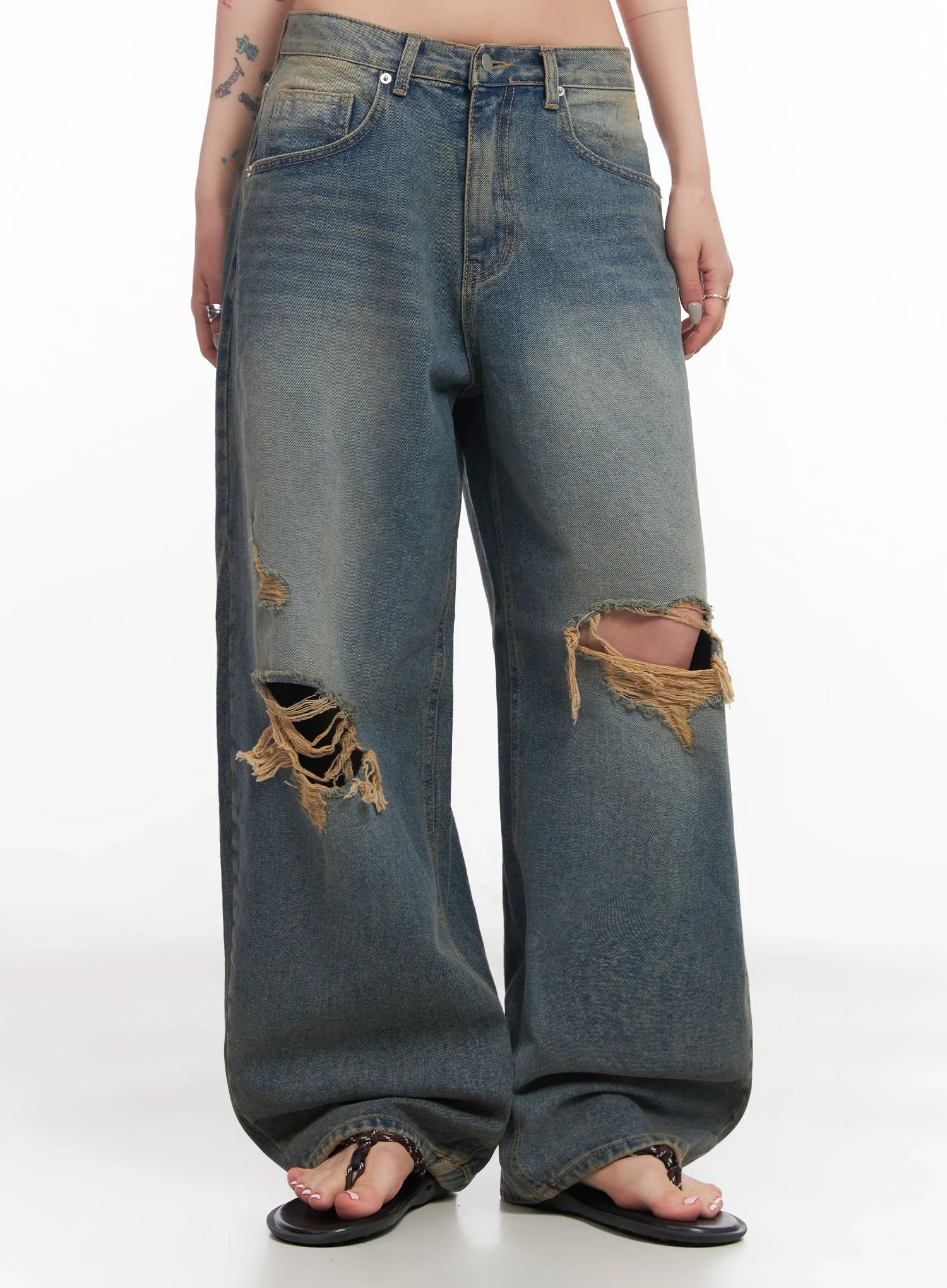 Jeemin Vintage Distressed Wide-Leg Denim Jeans  IC503 - Image 8