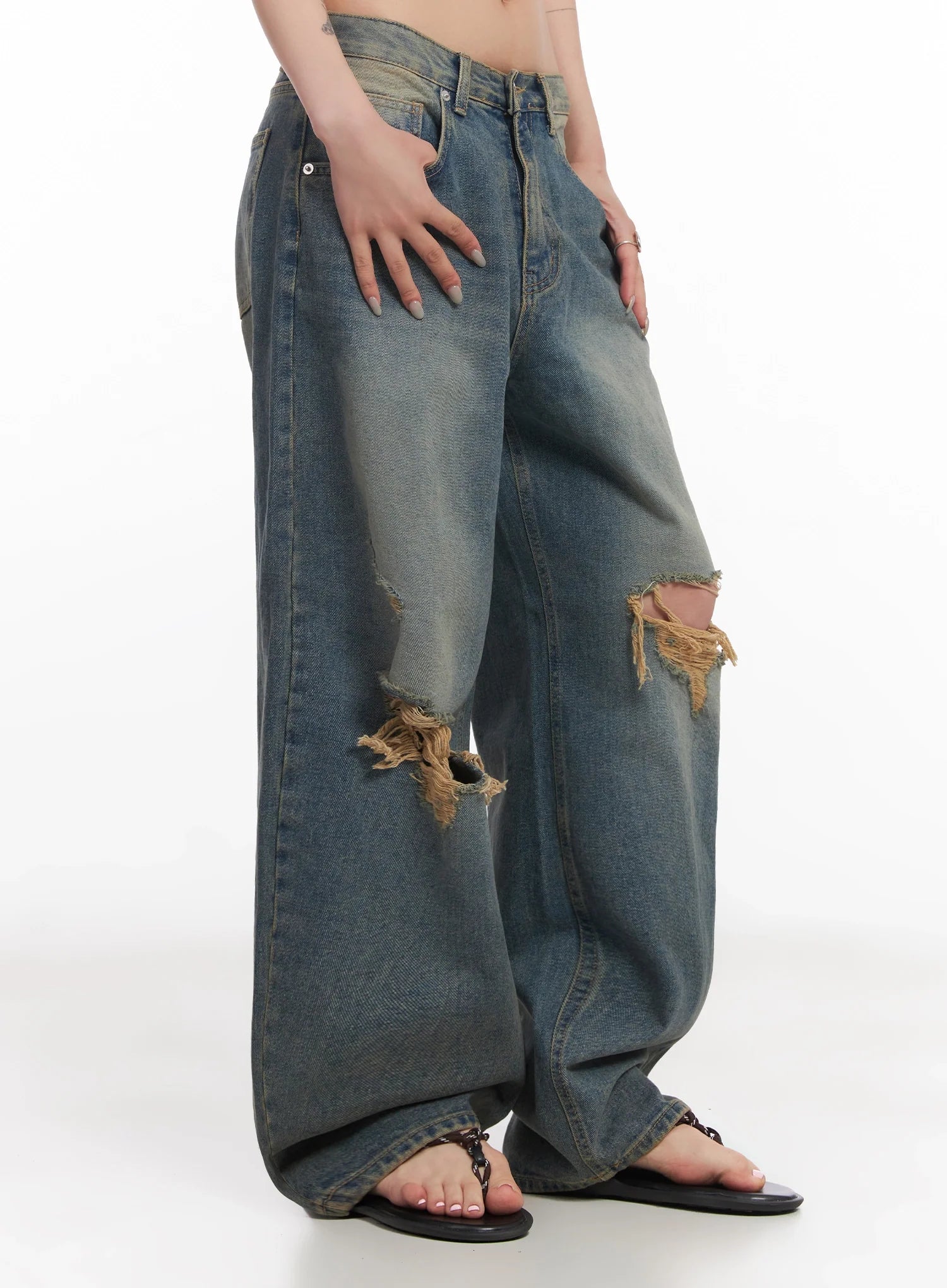 Jeemin Vintage Distressed Wide-Leg Denim Jeans  IC503 - Image 9