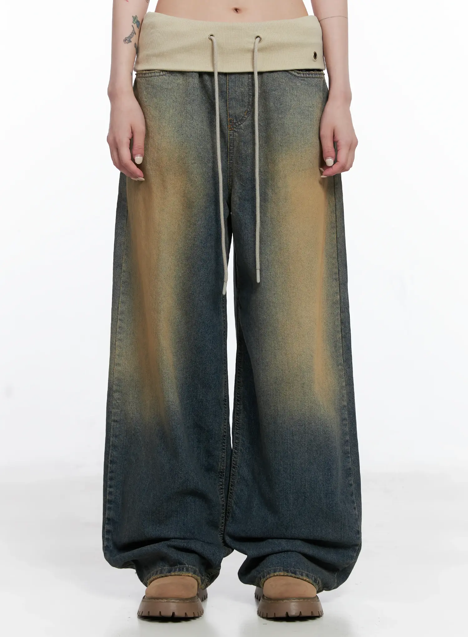 Jemma Folded Waist Washed Baggy Jeans CS512 - Image 2