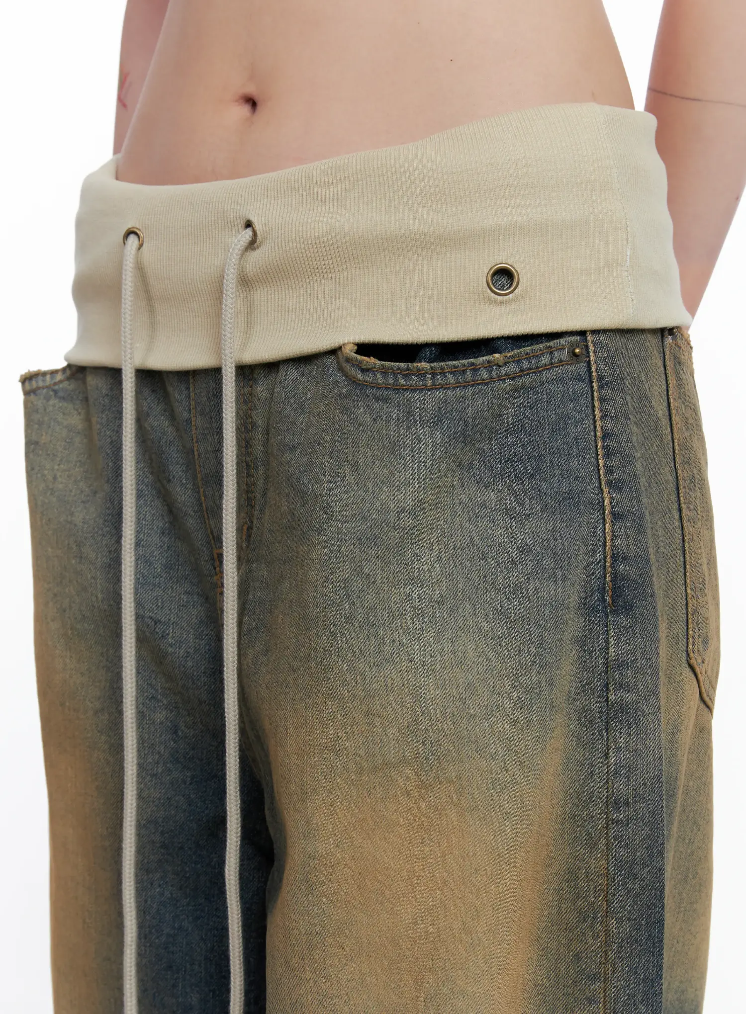 Jemma Folded Waist Washed Baggy Jeans CS512 - Image 3