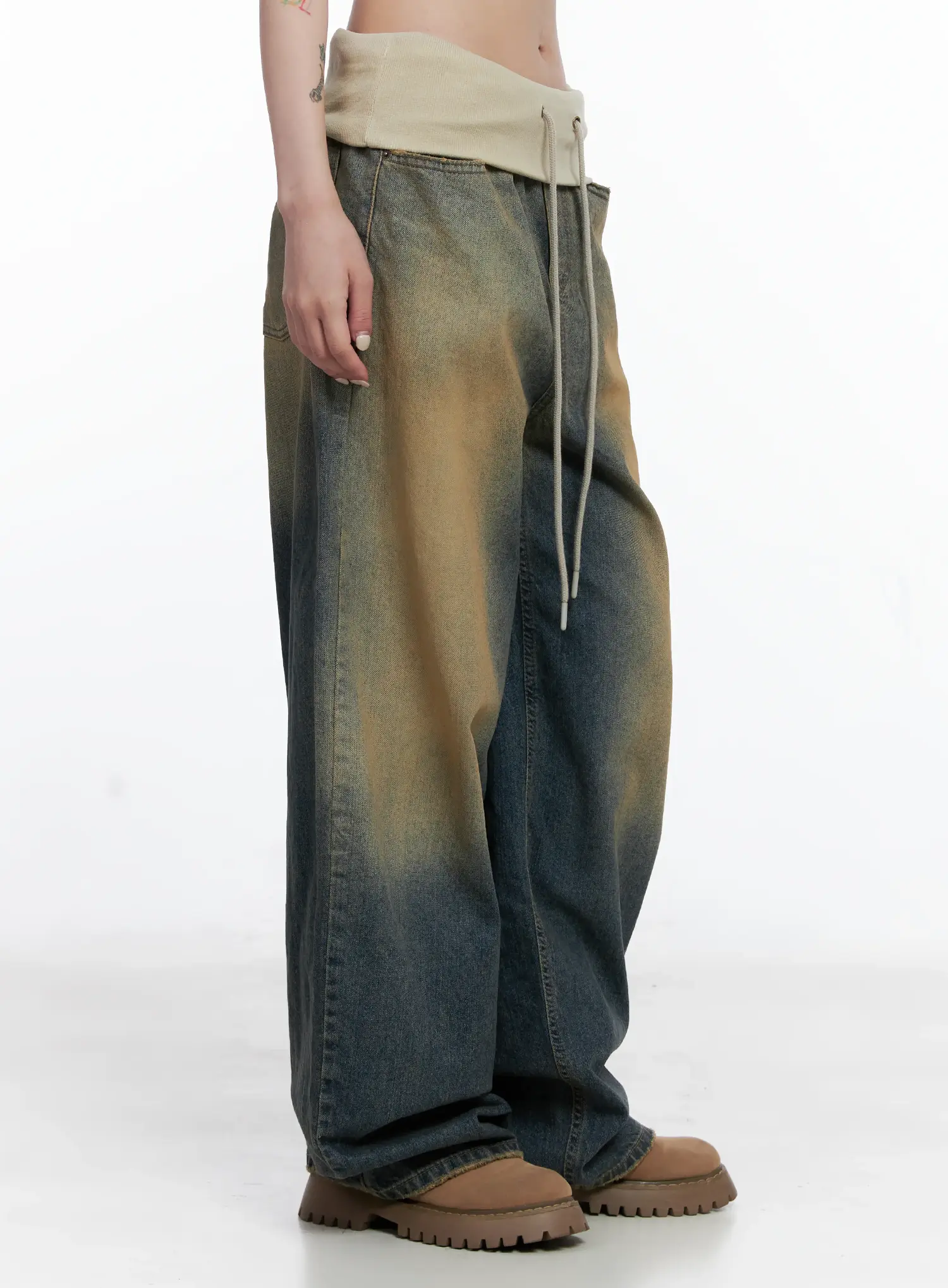 Jemma Folded Waist Washed Baggy Jeans CS512 - Image 4