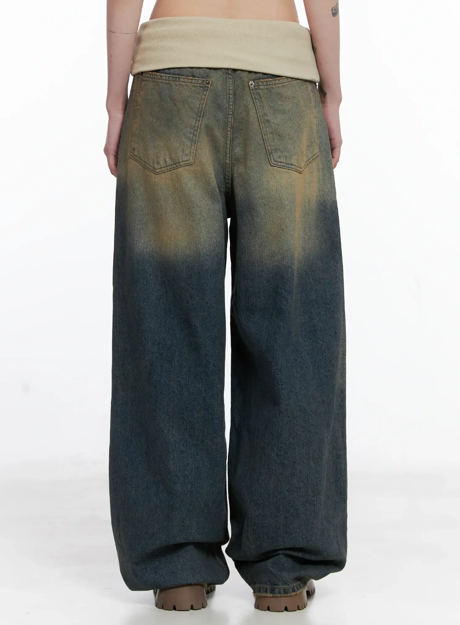 Jemma Folded Waist Washed Baggy Jeans CS512 - Image 6