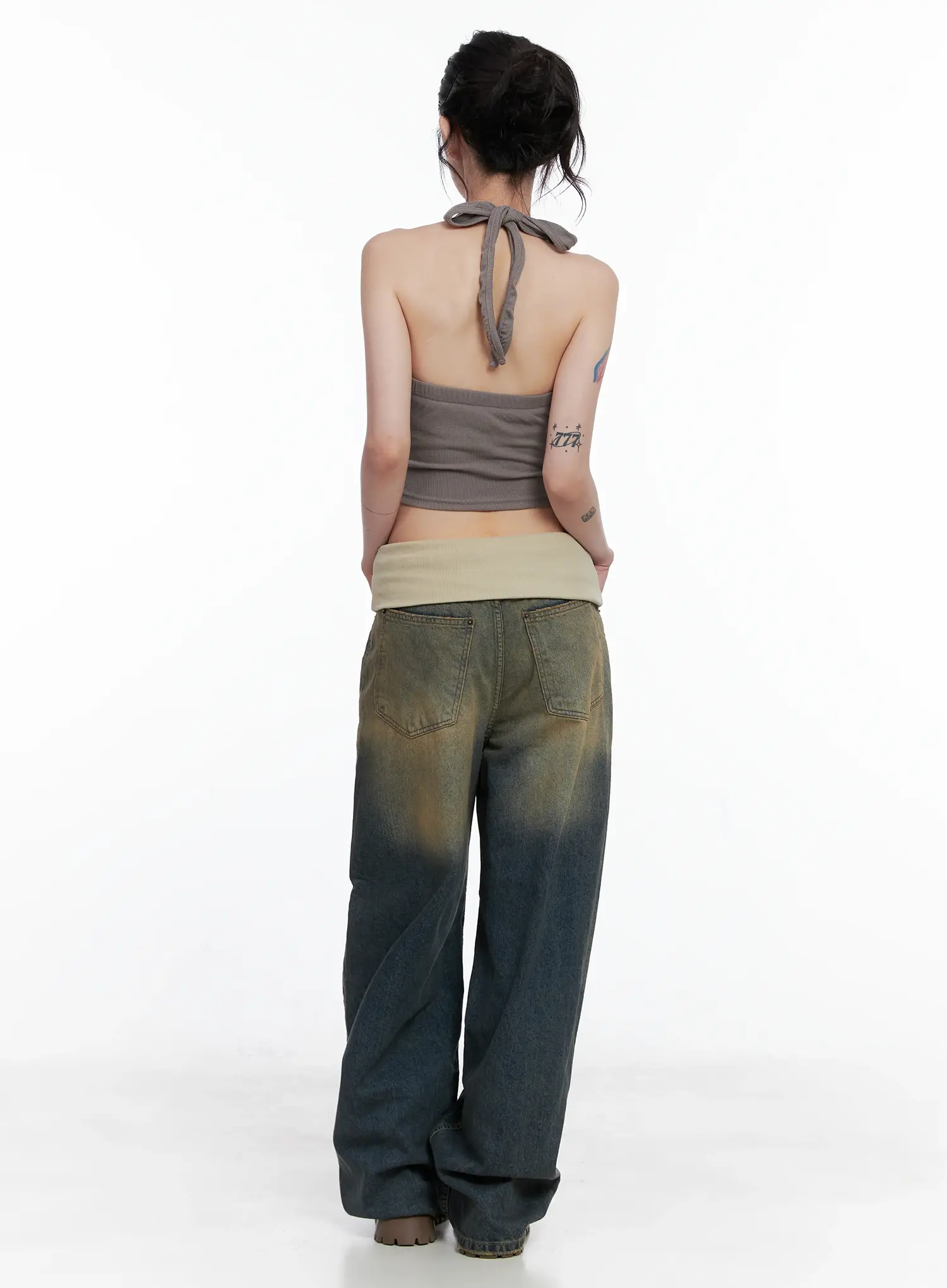 Jemma Folded Waist Washed Baggy Jeans CS512 - Image 7