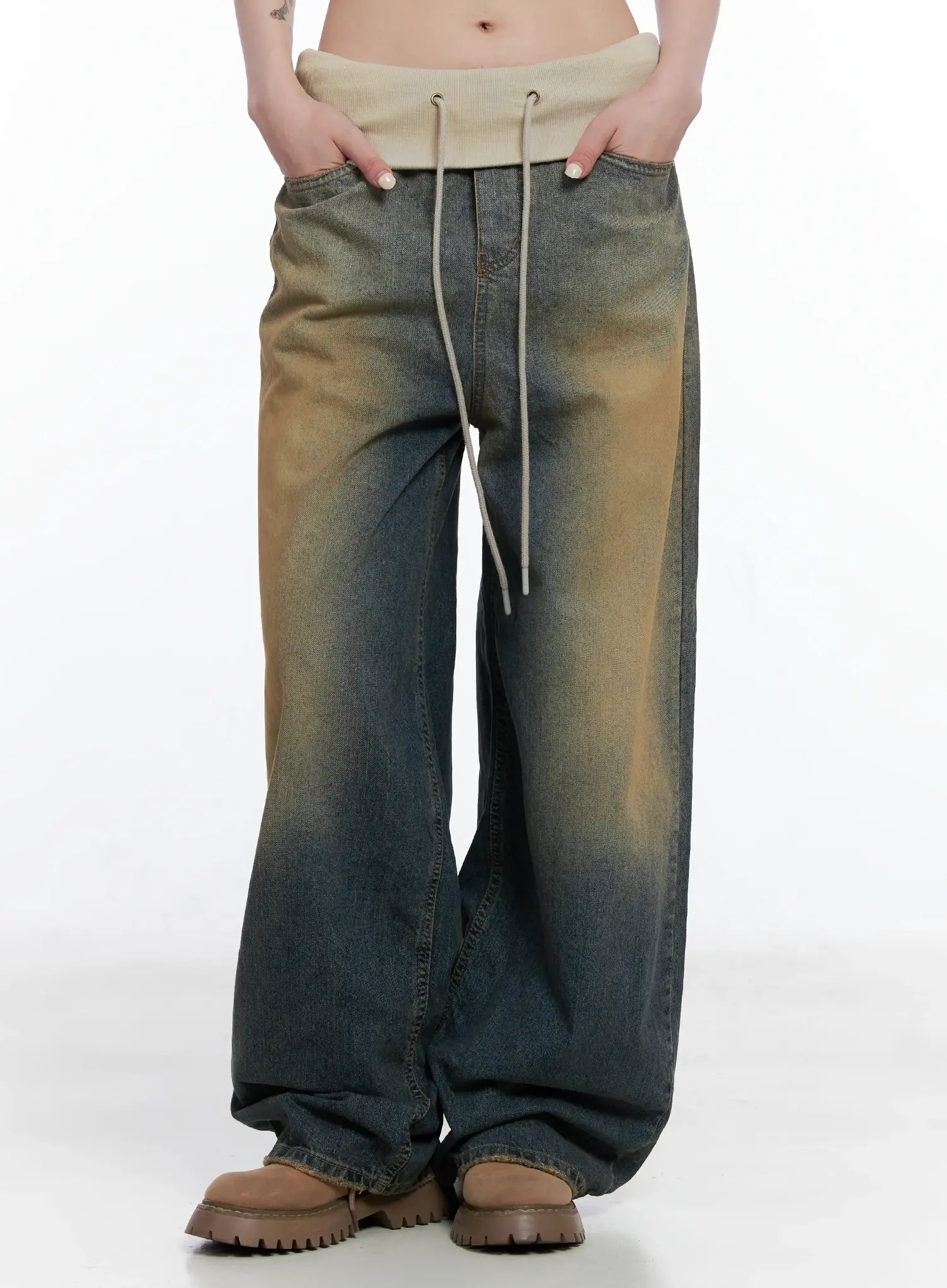 Jemma Folded Waist Washed Baggy Jeans CS512 - Image 8