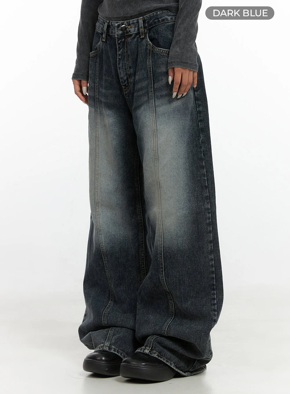Kaya Stitch Detail Washed Baggy Denim Jeans CS426 - Image 6