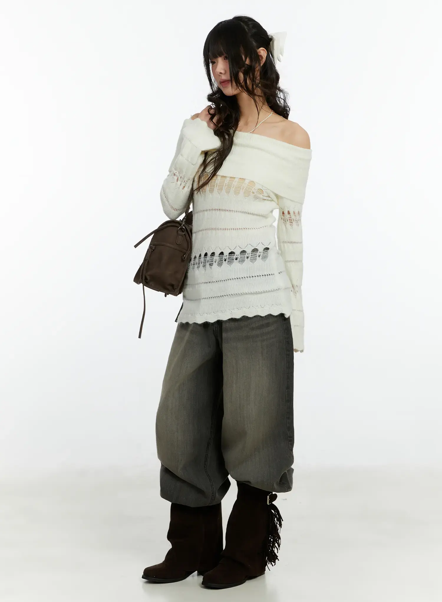Kenna Washed Backstrap Wide Leg Jeans CF509 - Image 8
