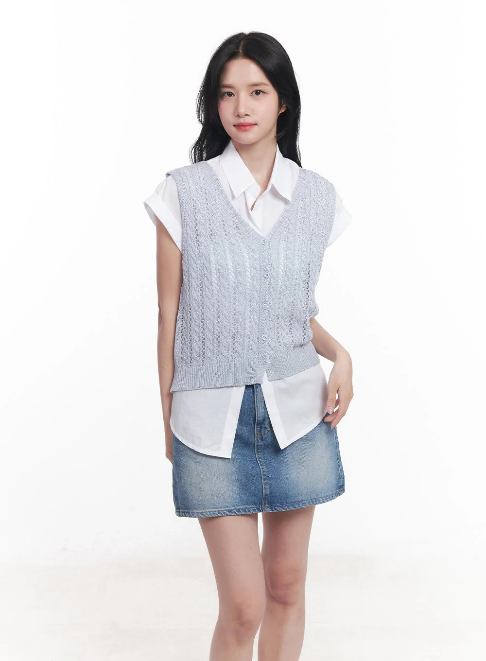 Knit Buttoned Vest Top CY523 - Image 11