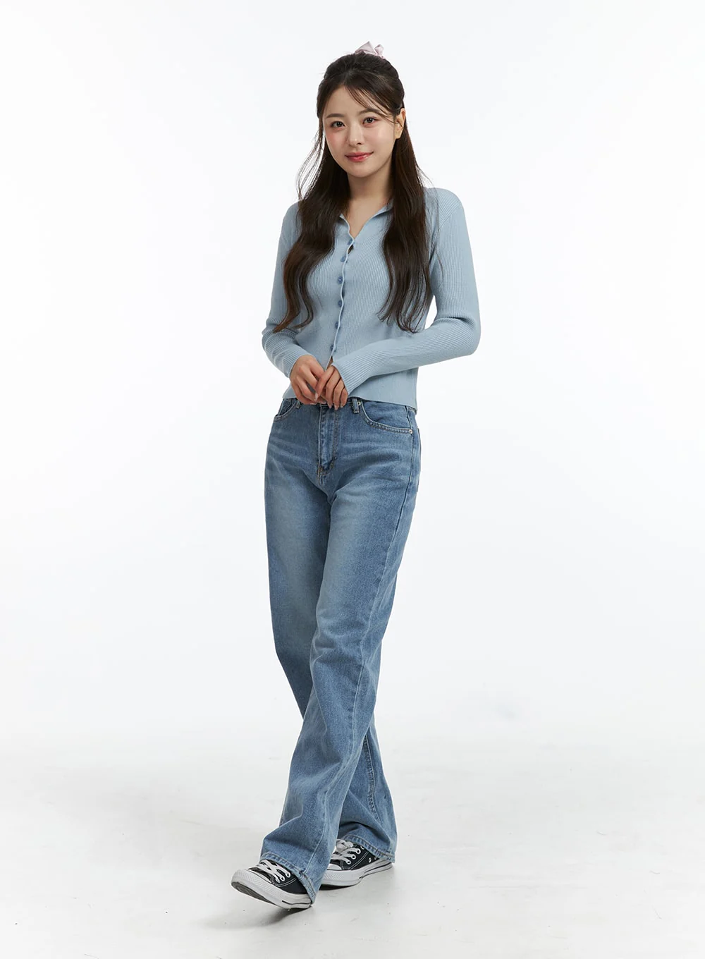 Knit Collar Solid Button Cardigan OJ415 - Image 3