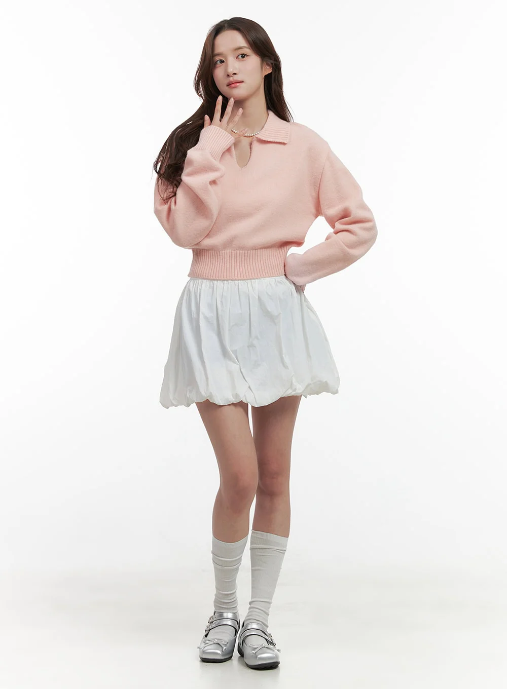 Knit Collared Crop Sweater OO421 - Image 2