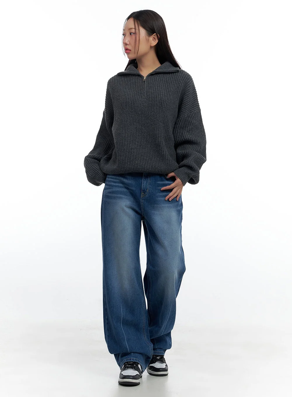 Knitted Half Zip Turtle Neck Sweater CS424 - Image 2