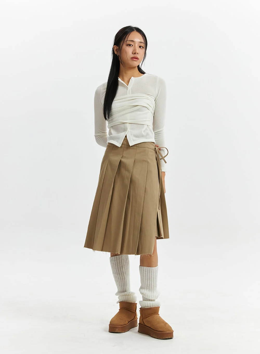 Knotted Wrap Mid-Pleated Skirt CD319 - Image 2