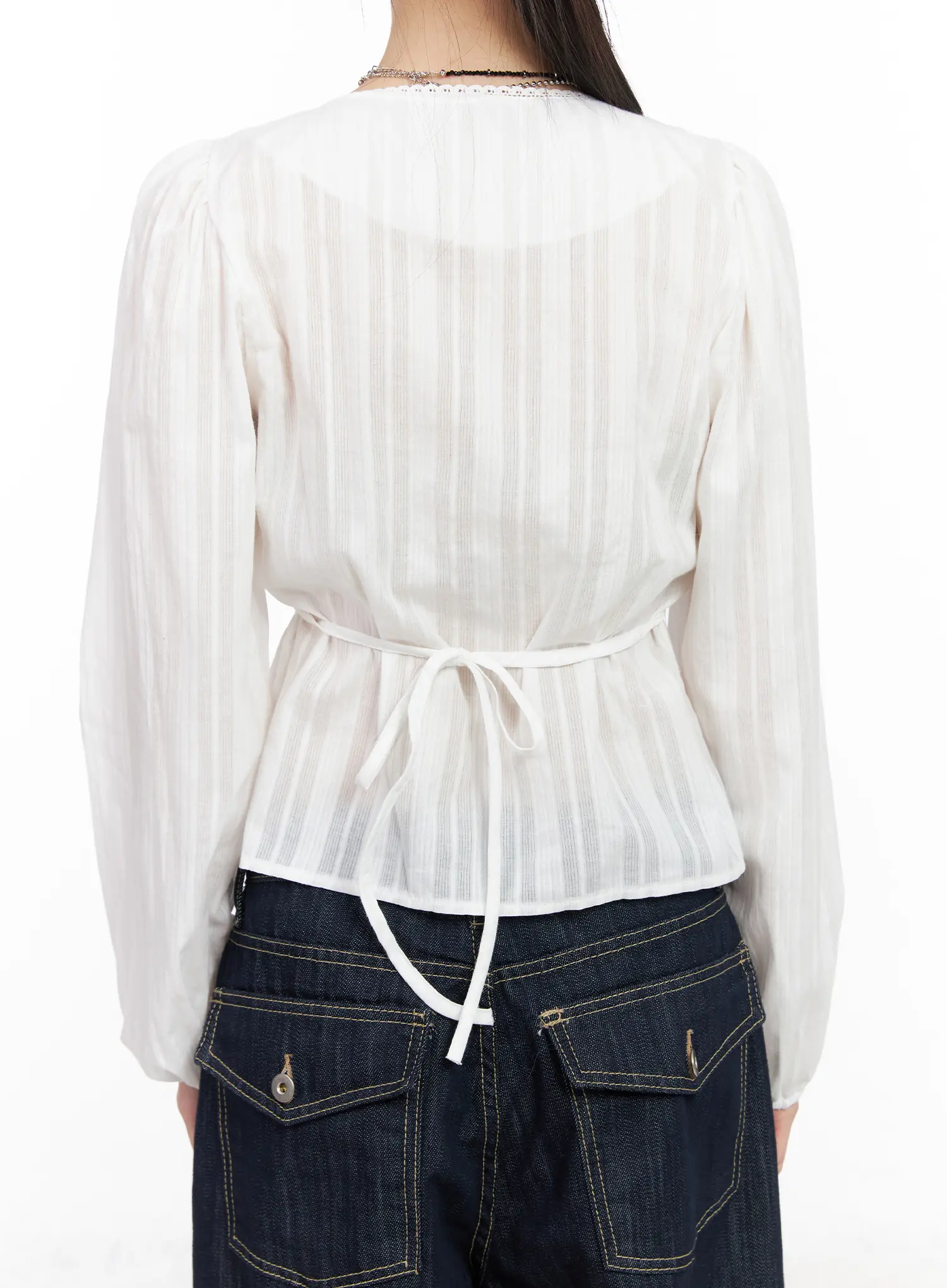 Lace Button-Front Square Neck Blouse CF518 - Image 8