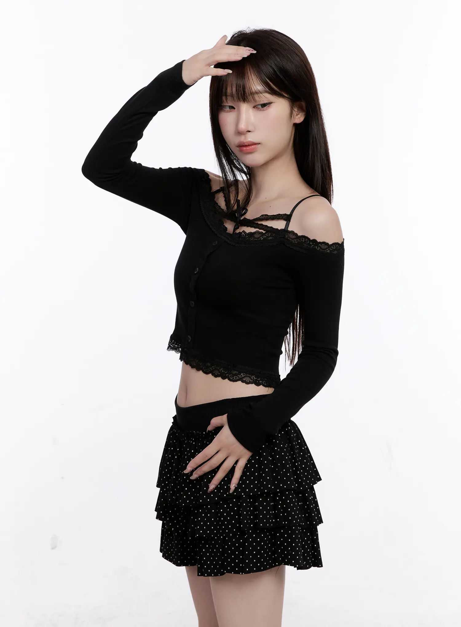 Lace Crop Tie Long Sleeve Top CS530 - Image 5