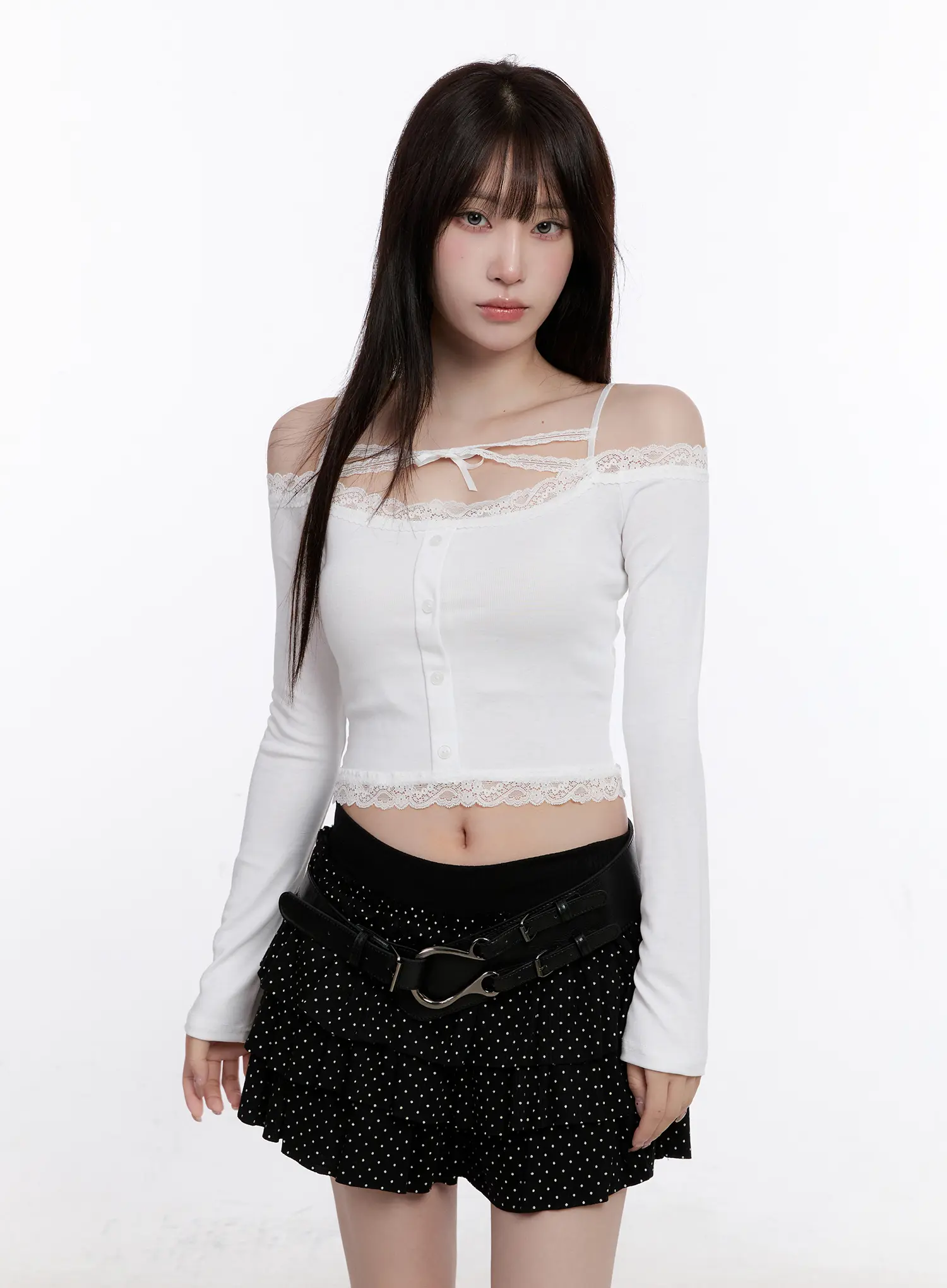 Lace Crop Tie Long Sleeve Top CS530 - Image 8