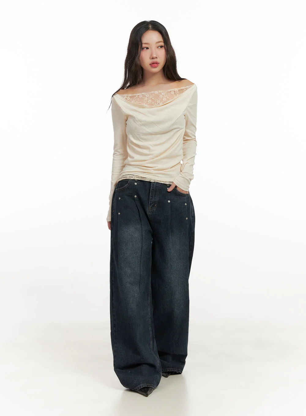Lace Detail Cowl Neck Top CN426 - Image 2
