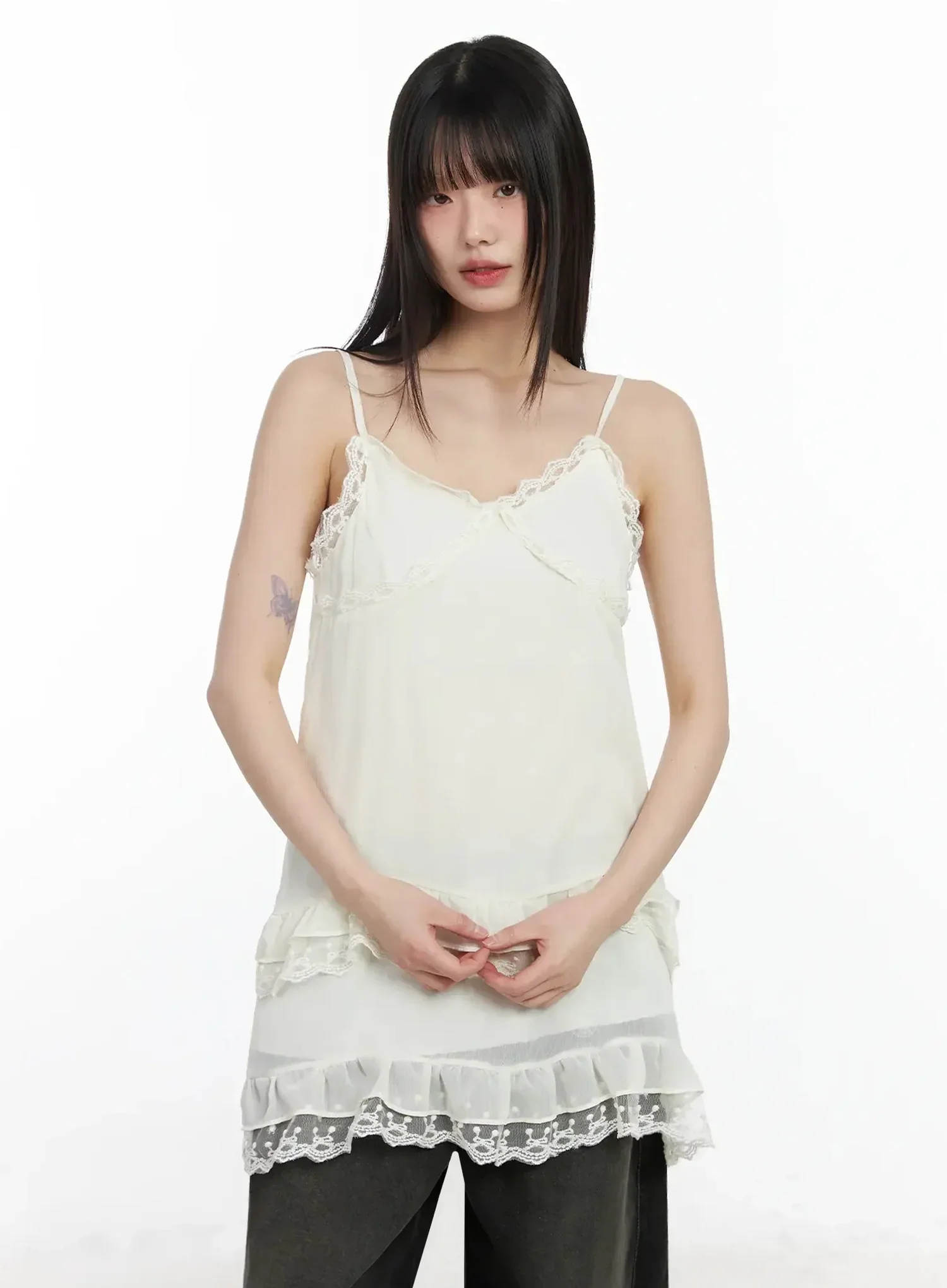 Lace Frill Long Tank Top IM530 - Image 7