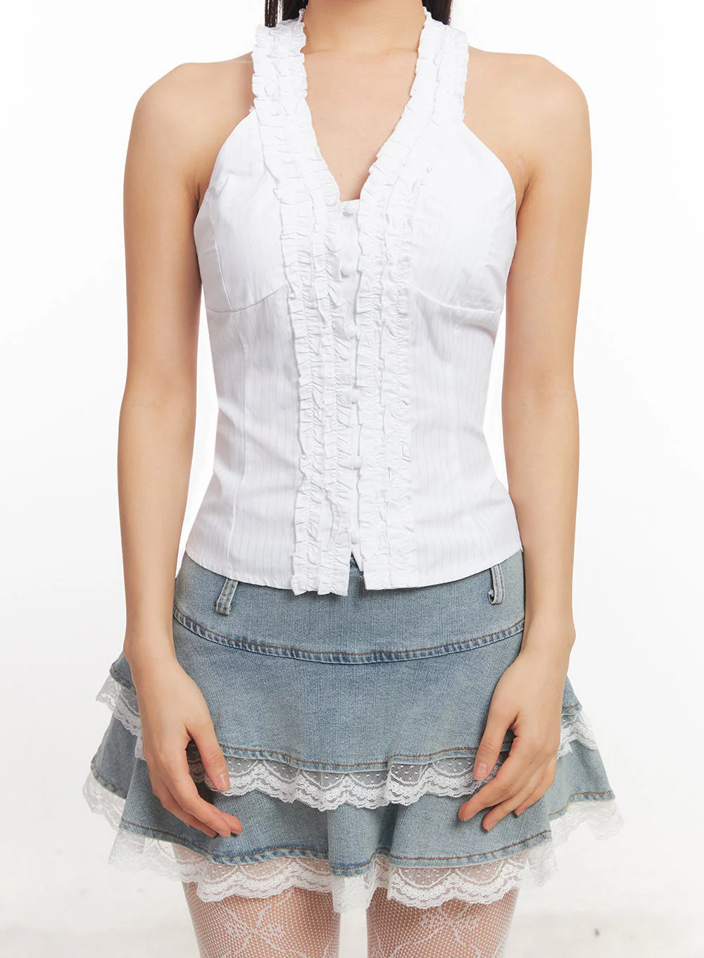Lace Halter Neck Slim-Fit Top IA525 - Image 4