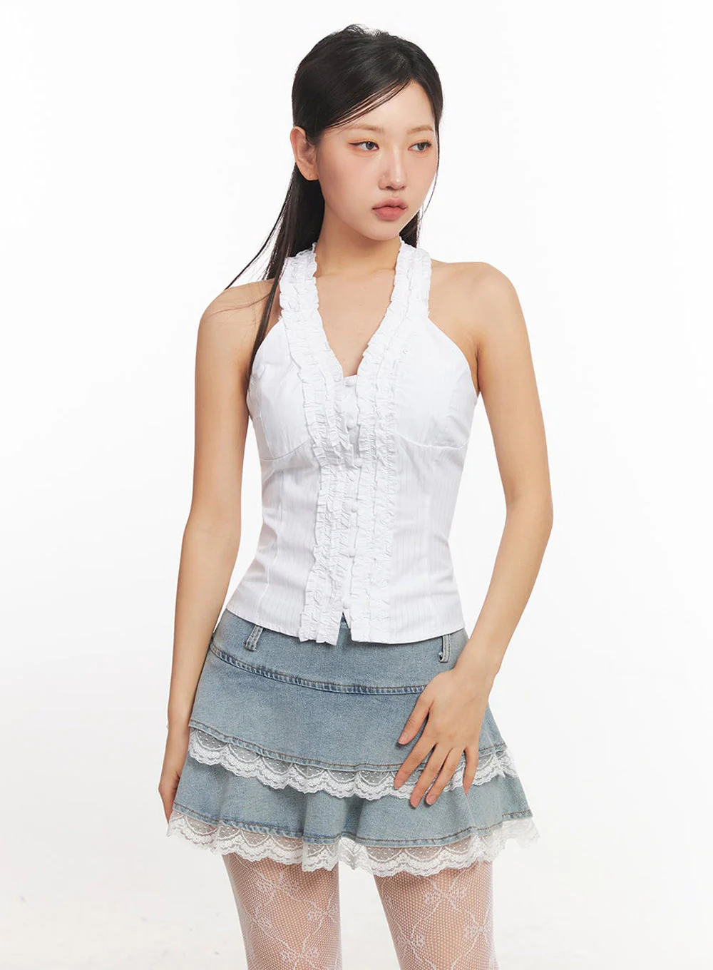 Lace Halter Neck Slim-Fit Top IA525 - Image 7
