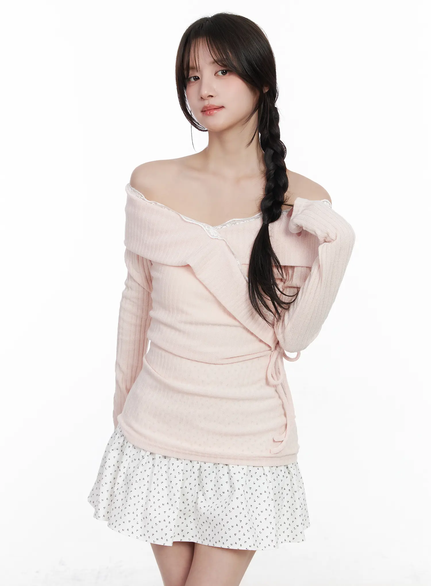Lace Off-Shoulder Ribbed Top CM527