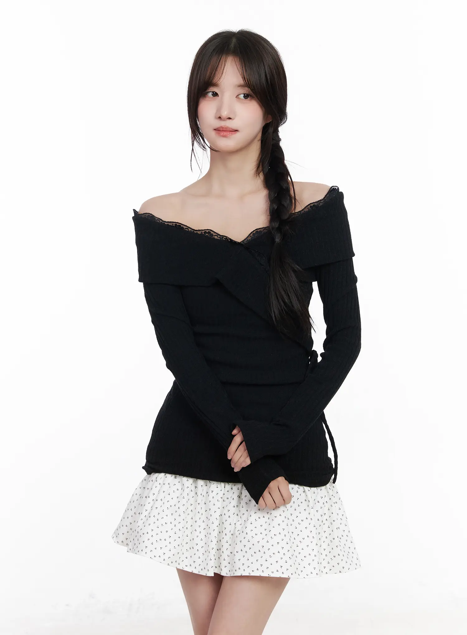 Lace Off-Shoulder Ribbed Top CM527 - Image 11