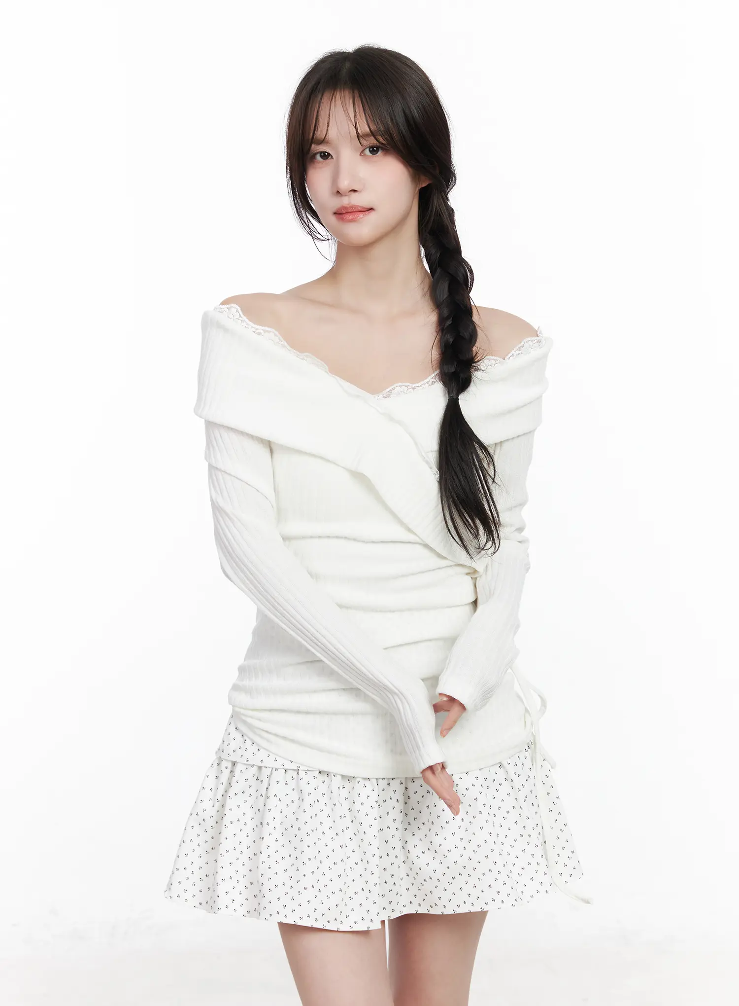Lace Off-Shoulder Ribbed Top CM527 - Image 2