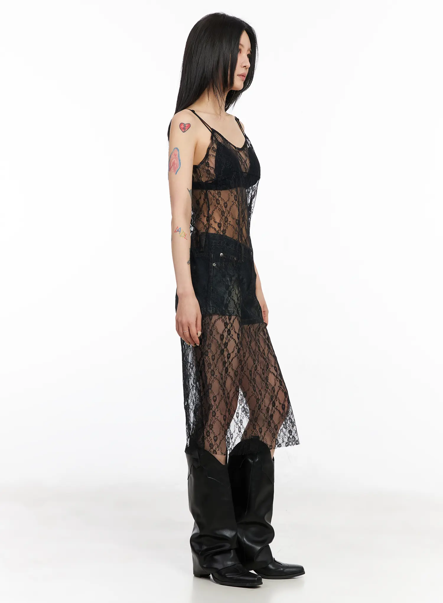 Lace Sheer Overlay Dress CM517 - Image 6