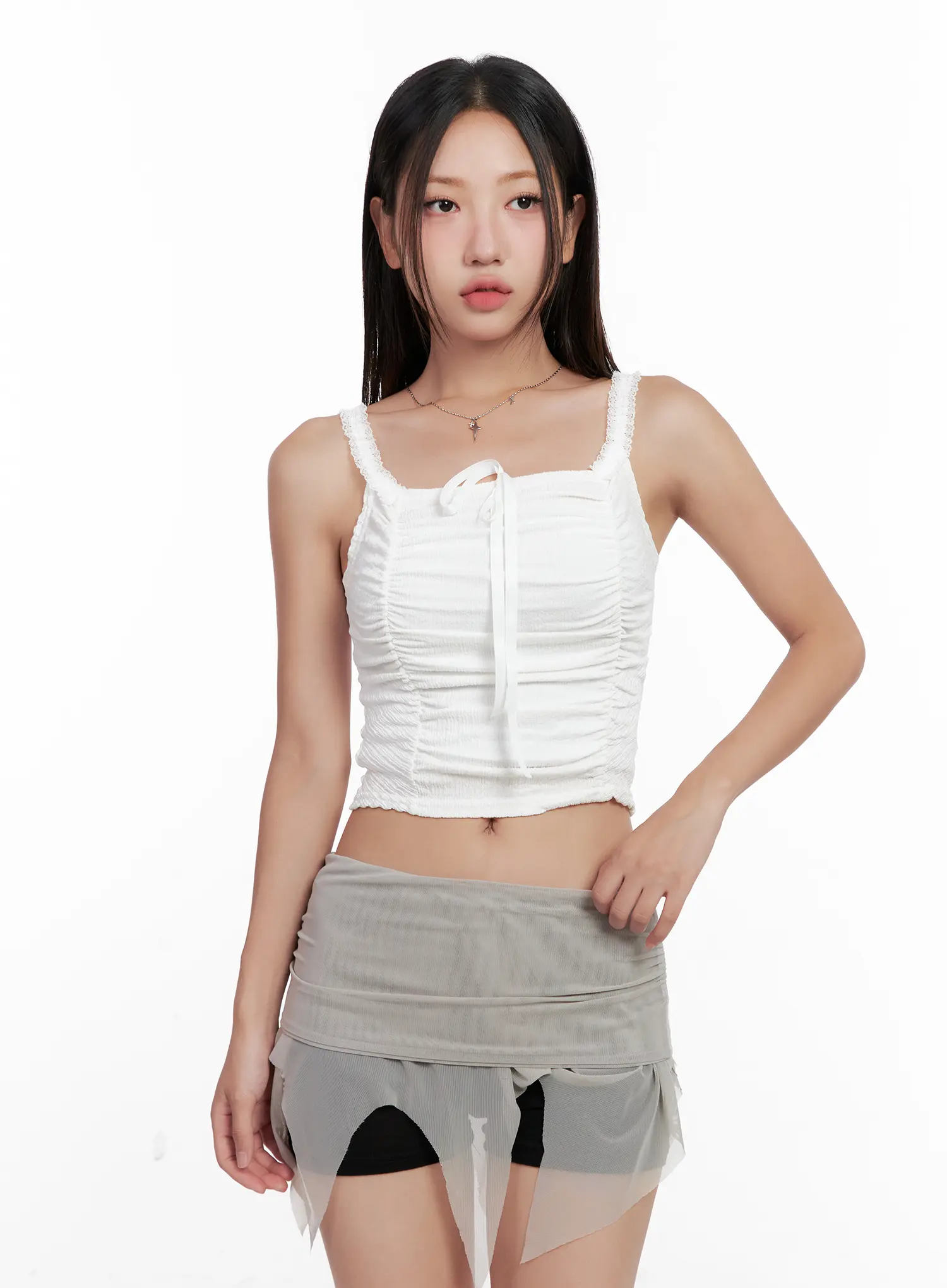 Lace Shirred Cropped Tank CL518 - Image 10