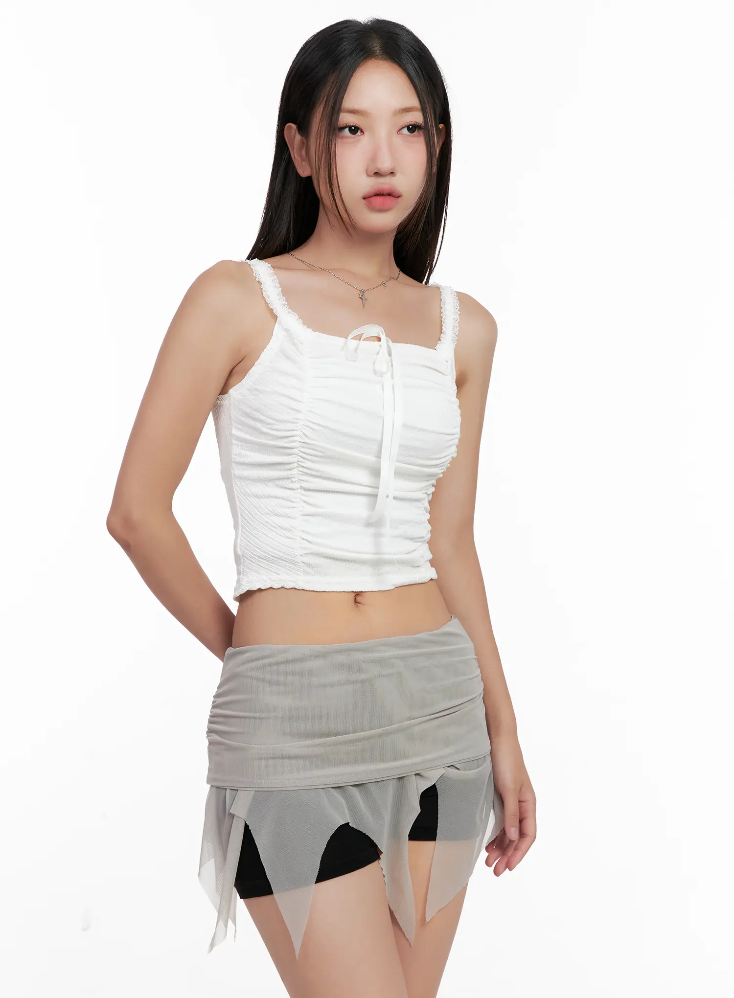 Lace Shirred Cropped Tank CL518 - Image 6