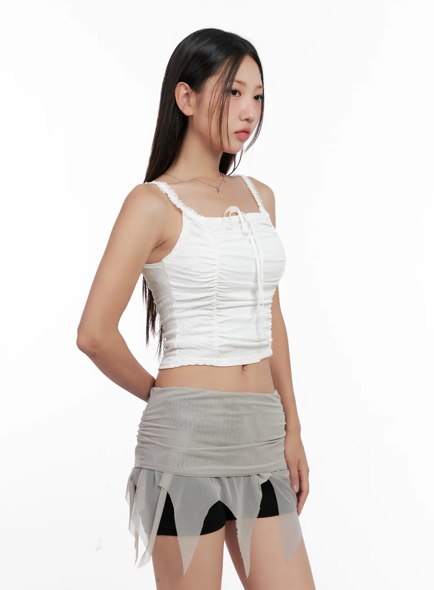 Lace Shirred Cropped Tank CL518 - Image 7