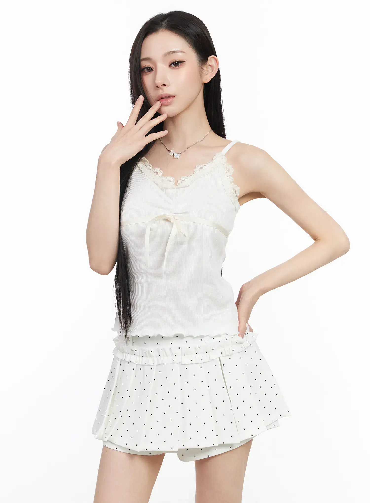 Lace Trim and Bow Crop Tank CM518