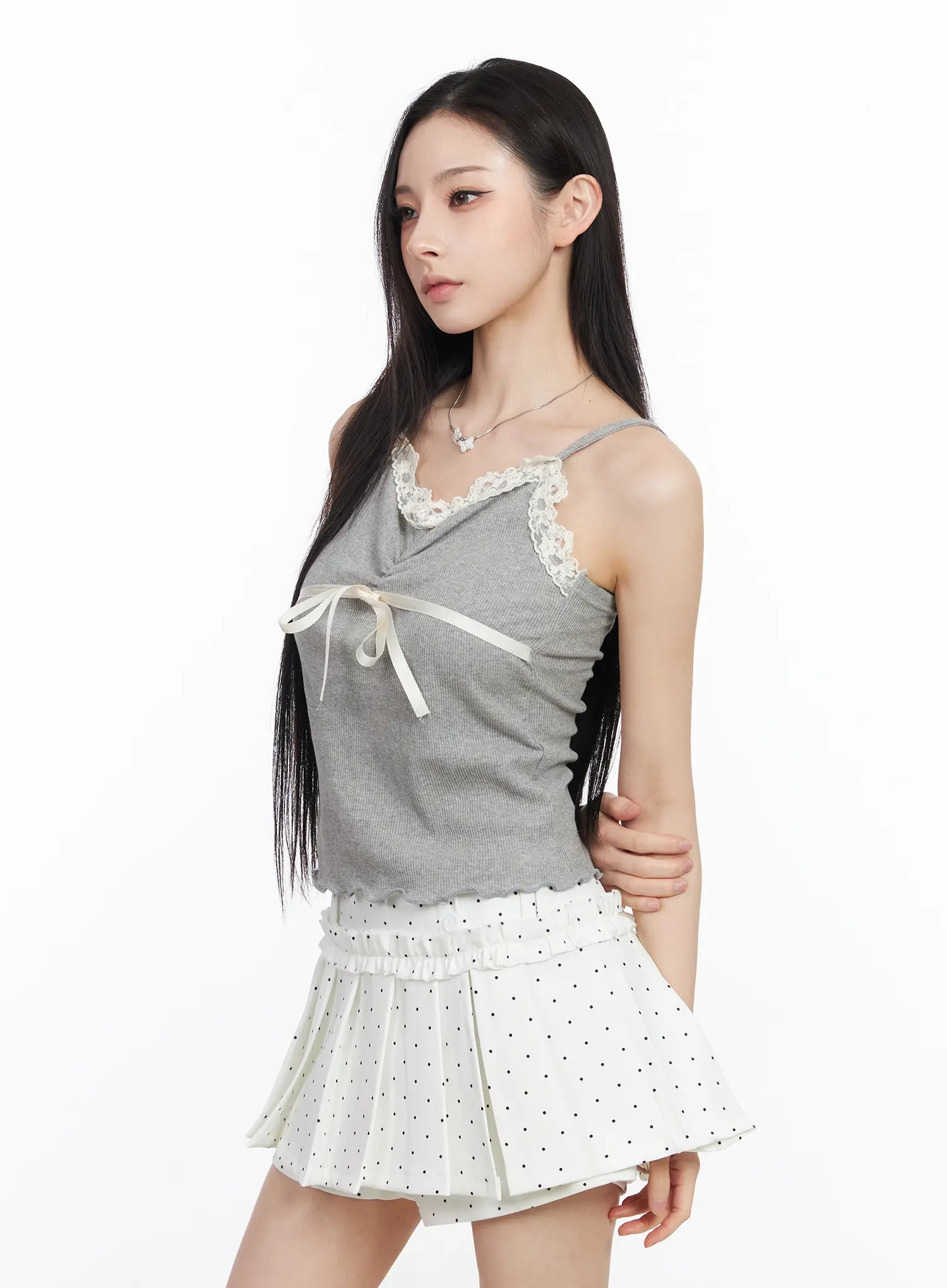 Lace Trim and Bow Crop Tank CM518 - Image 2