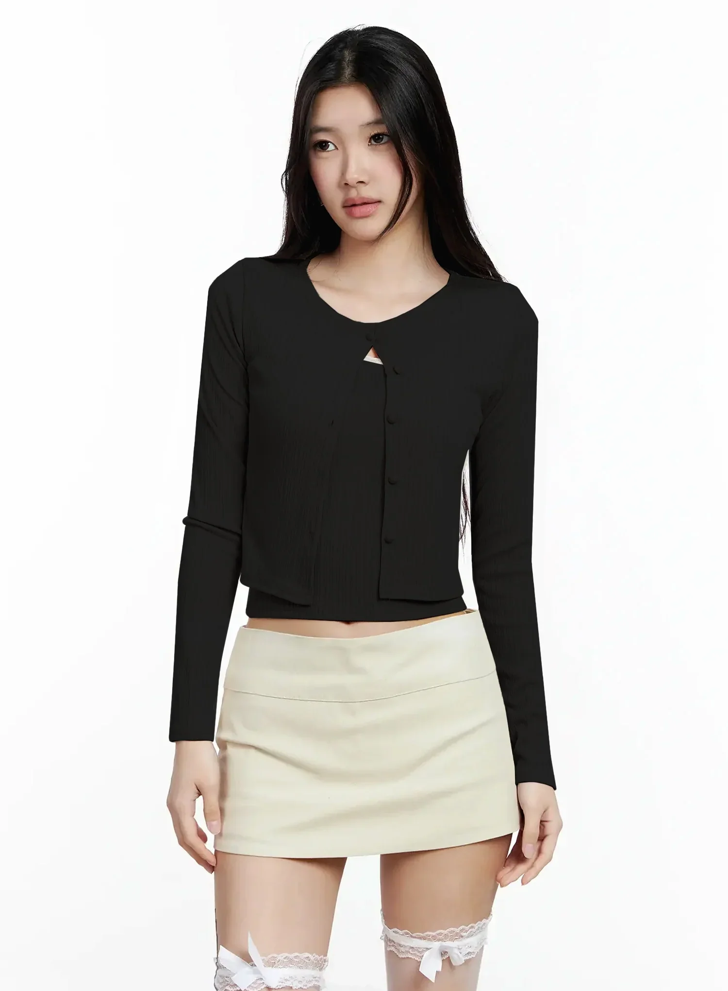Lace-Trim Cardigan and Tube Top Set IM503 - Image 17