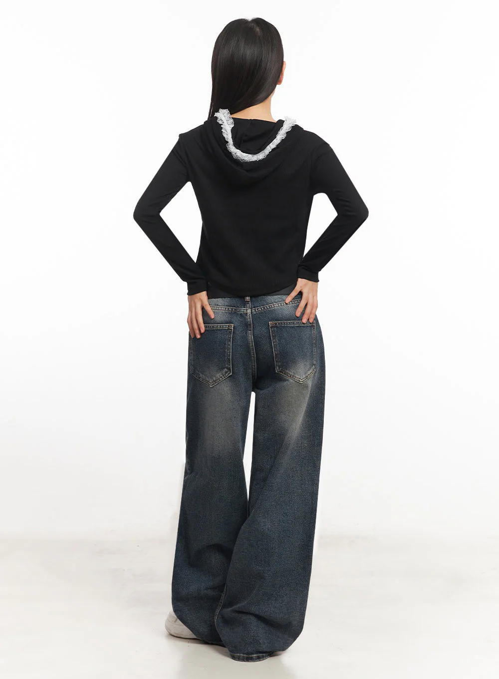 Lace-Trim Crop Hoodie IA524 - Image 11