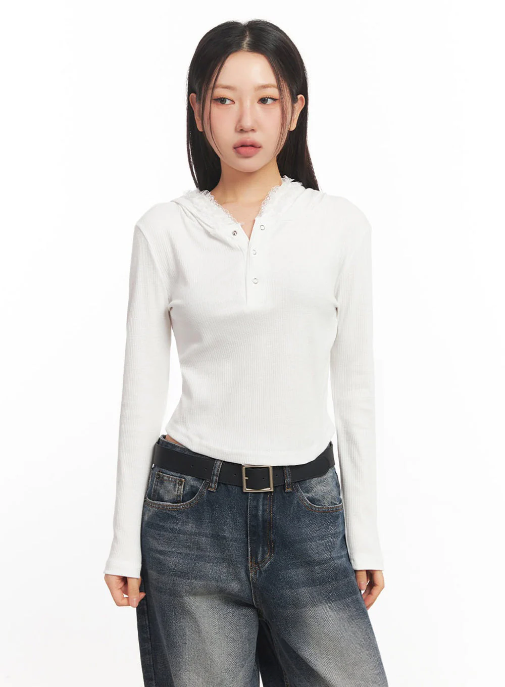 Lace-Trim Crop Hoodie IA524 - Image 13