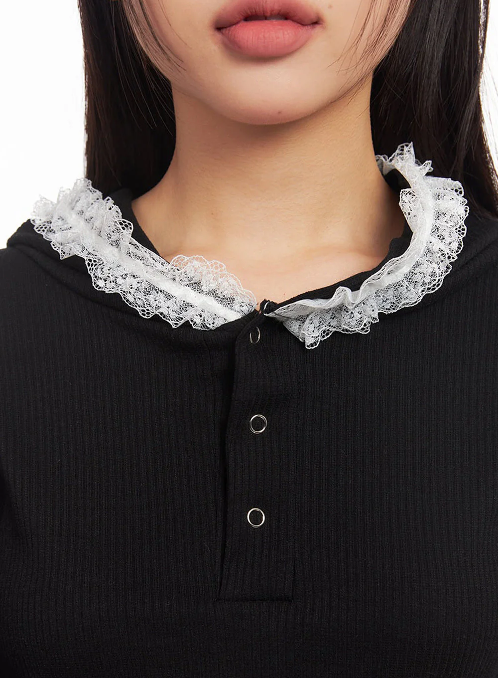 Lace-Trim Crop Hoodie IA524 - Image 3