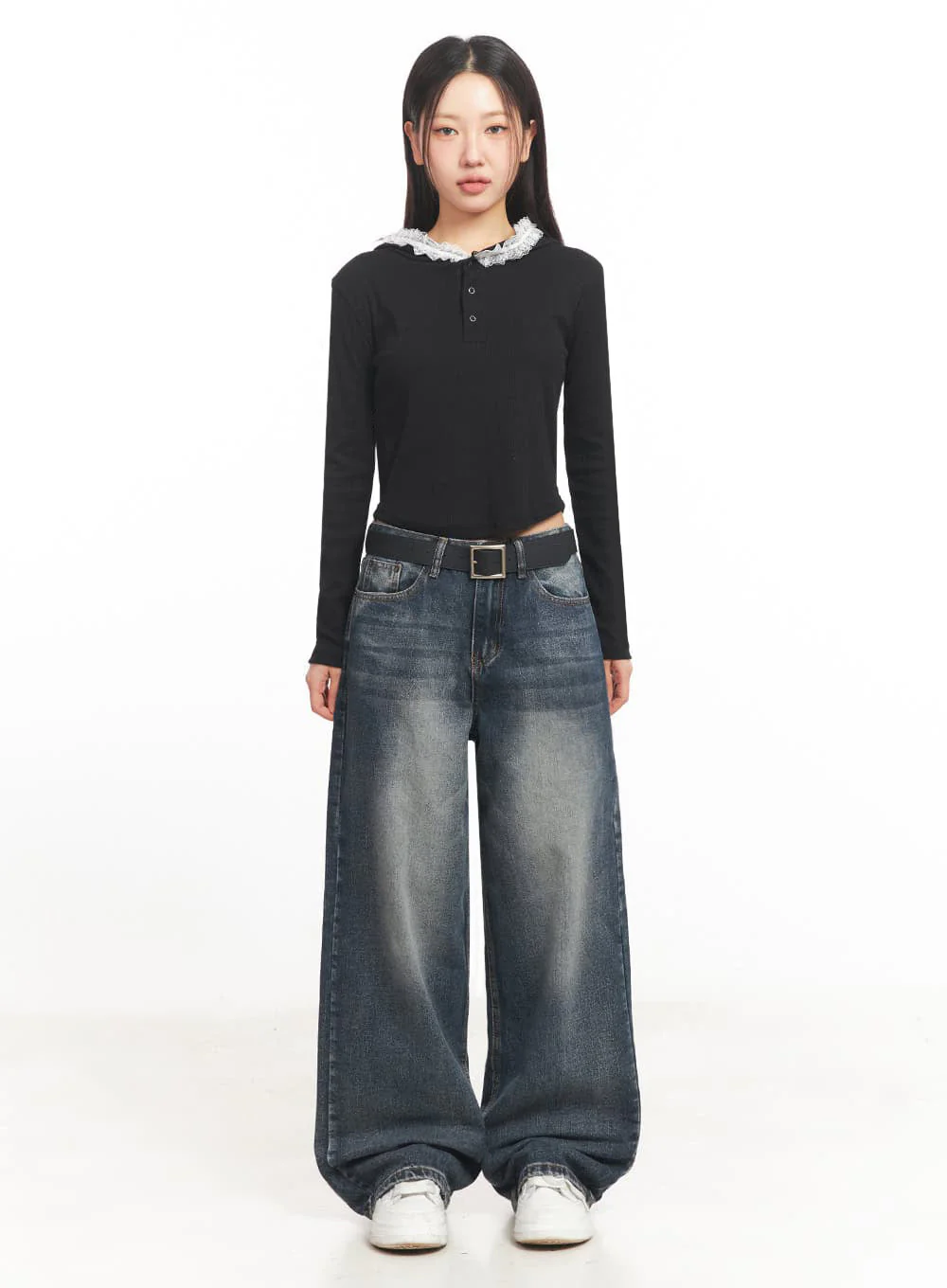 Lace-Trim Crop Hoodie IA524 - Image 4