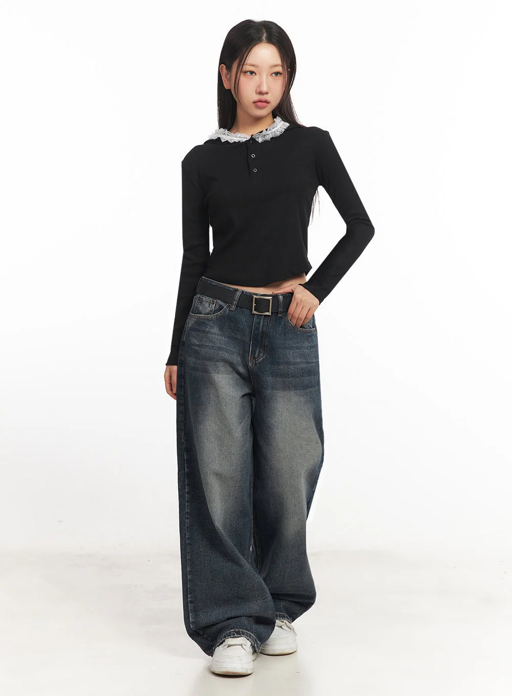 Lace-Trim Crop Hoodie IA524 - Image 5