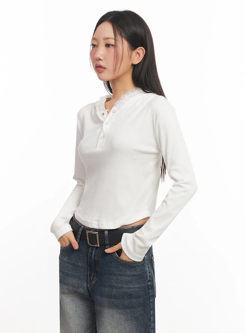 Lace-Trim Crop Hoodie IA524 - Image 6